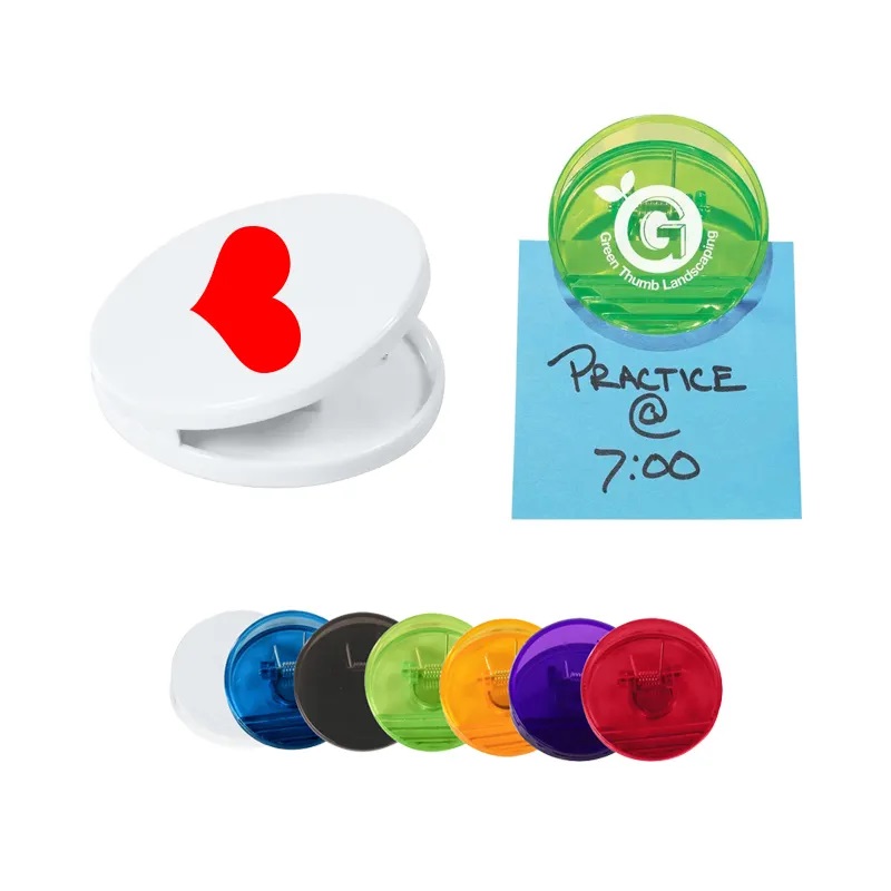 Multiple Colour Round Shaped Decoration Plastic Magnetic Clip Refrigerator Sticker Clip With Logo Printed