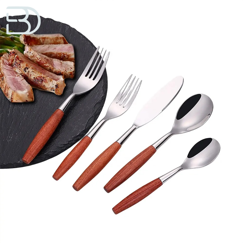 CJDQ82 Glossy Silver Wooden Cutlery Set